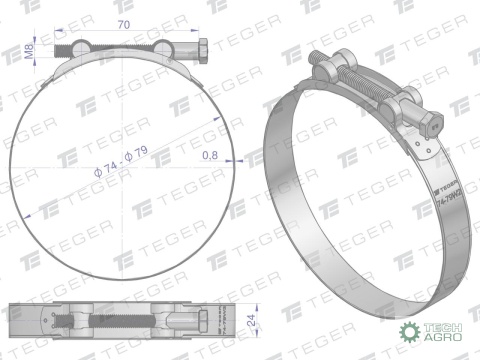 Opaska zaciskowa GBS 74-79 (obejma W2 -stal nierdzewna) szerkość 24mm TEGER ( sprzedawane po 5 )
