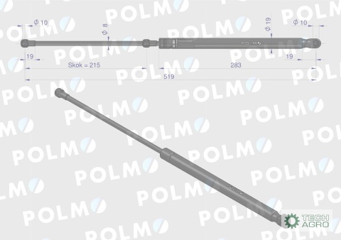 Siłownik szyberdachu L max. 519mm AL160699P JOHN DEERE POLMO