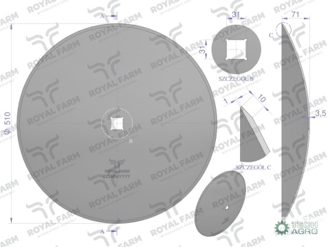 Talerz, gładki fi 510 otwór 30x30 stal borowa, 1279621010 1240040020, Royal Farm