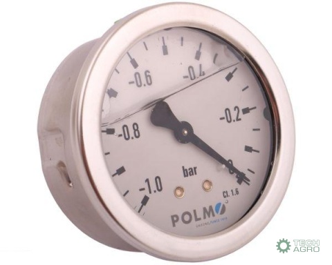 Wakuometr glicerynowy M63 (-1 do 0 bar)tylne przyłącze G1/4" POLMO