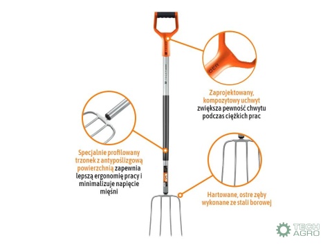 Widły gospodarcze 4-zębne na metalowym trzonku - Standard (dł. 1300 mm) Extreme / TEGER