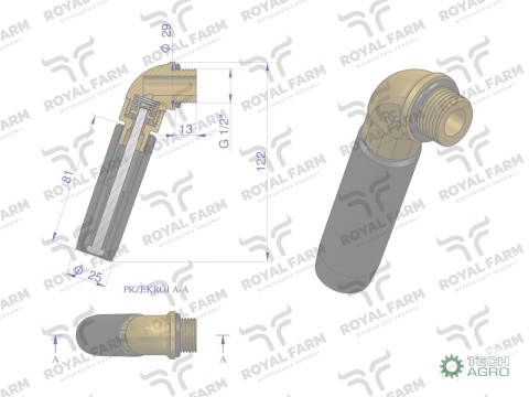 Zawór rurowy kompletny poidła RF-20909026 RF-20909018 ROYAL FARM