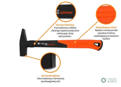 Młotek ślusarski z trzonkiem fiberglass 300 g Extreme / TEGER