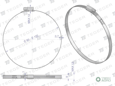 Opaska zaciskowa 80-100 ślimakowa (obejma W2 - stal nierdzewna) szerkość 9mm TEGER ( sprzedawane po 10 )