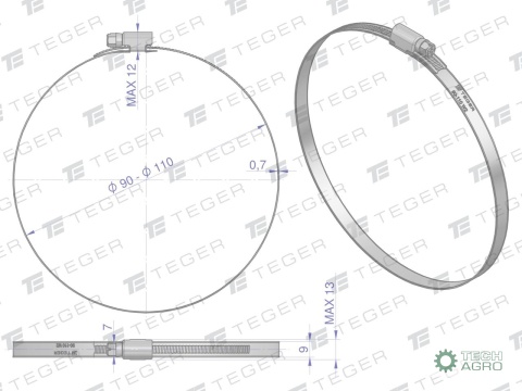 Opaska zaciskowa 90-110 ślimakowa (obejma W2 - stal nierdzewna) szerkość 9mm TEGER ( sprzedawane po 10 )