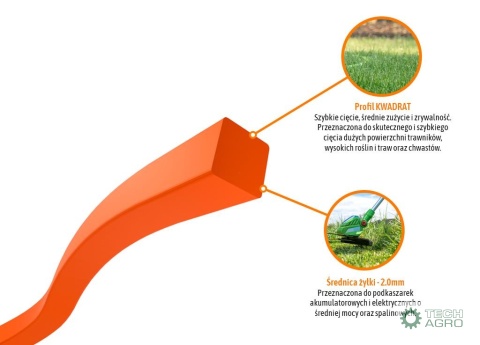 Żyłka tnąca do podkaszarek / Kwadrat / 2.0 mm / 15 m / TEGER