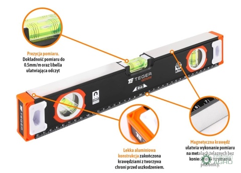 Poziomnica aluminiowa/magnetyczna 40 cmExtreme / TEGER