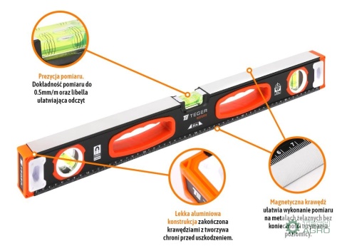Poziomnica aluminiowa/magnetyczna 60 cmExtreme / TEGER