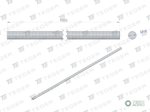Pręt gwintowany M16 x 1000mm kl.8.8 DIN975 ocynkowany TEGER (sprzedawane po 5)