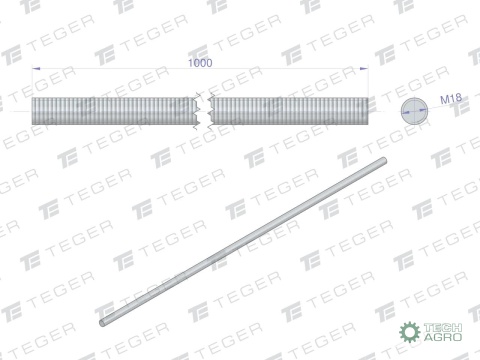 Pręt gwintowany M18 x 1000mm kl.8.8 DIN975 ocynkowany TEGER