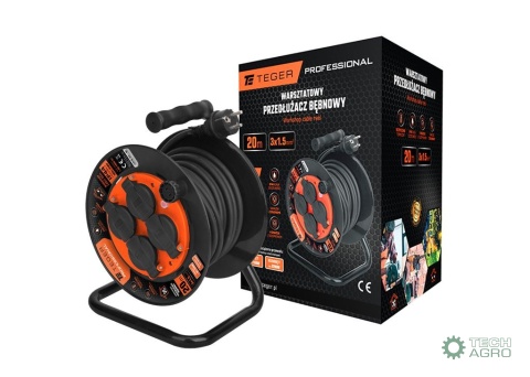 Przedłużacz bębnowy, warsztatowy PROFESSIONAL, 3X1,5mm, IP44, H05RR-F, cert. CE / 20M, Teger