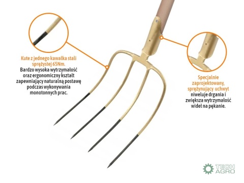 Widły gospodarcze 4-zębne na drewnianymtrzonku, (dł. 1500 mm), kute, Teger