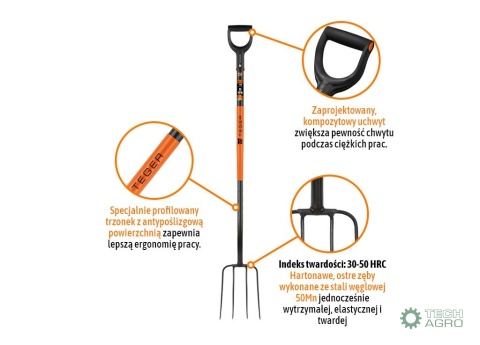 Widły gospodarcze 4-zębne na metalowym trzonku - Standard, (dł. 1250 mm), Teger