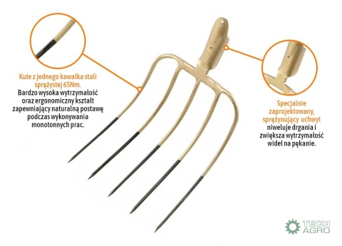 Widły gospodarcze 5-zębne, nieoprawne, kute, Teger