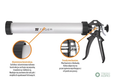 Wyciskacz do mas silikonowych 15"380 mm - tuba aluminiowa / TEGER