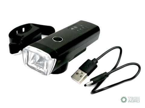 Zestaw lamp rowerowych, latarka LED przednia 2000 mAh i latarka LED tylna 150mAh ładowane USB z klaksonem Teger