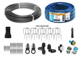 Zestaw nawadniania kropelkowego PROFESSIONAL 10 m z reduktorem ciśnienia (2 linie kroplujące. wąż 20m. szybkozłączki. zegar) / T