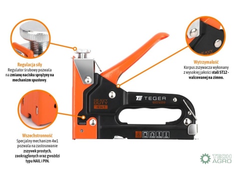 Zszywacz tapicerski HEAVY DUTY 4w1 (typG/140, S28, NAIL, PIN) / 4-14mm Extreme / TEGER
