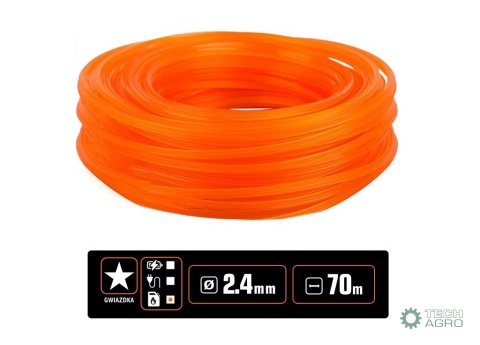 Żyłka tnąca do podkaszarek / Gwiazdka /2.4 mm / 70 m / TEGER