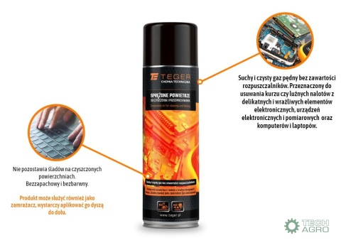 Sprężone powietrze do czyszczenia i przedmuchiwania, 500ml, Teger