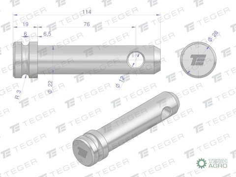Sworzeń łącznika górnego 22x76x114 TEGER