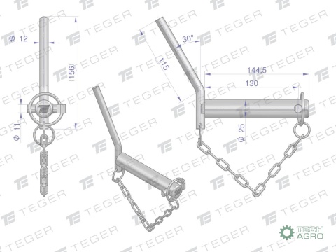 Sworzeń zaczepu z wygiętym uchwytem 25x130 TEGER
