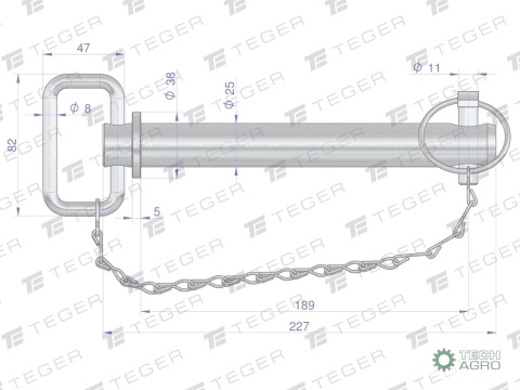 Sworzeń zaczepu z zawleczką i łańcuchem25x189x227 TEGER
