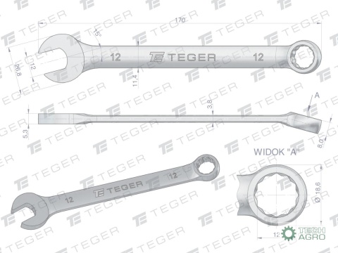 Klucz płasko-oczkowy 12 mm / TEGER