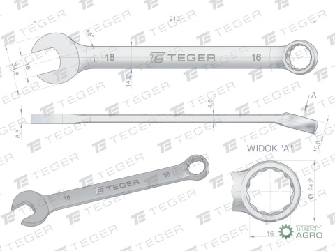 Klucz płasko-oczkowy 16 mm / TEGER