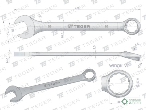 Klucz płasko-oczkowy 38 mm / TEGER