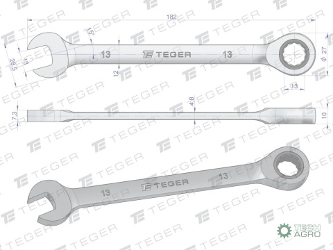 Klucz płasko-oczkowy z grzechotką 13 mm/ TEGER