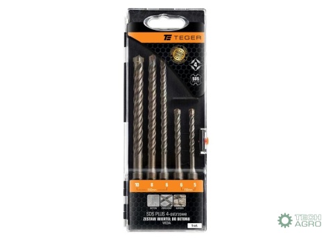 Zestaw wierteł do betonu - widia SDS PLUS 4-ostrzowe (5 SZT.) / TEGER