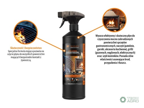 Płyn do czyszczenia szyb kominkowych, piekarników i grili EXTRA STRONG, 1l - atomizer, Teger
