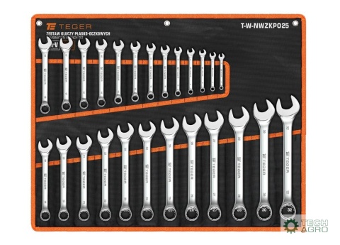Zestaw kluczy płasko-oczkowych, 7-32 mm, 25 szt, Teger