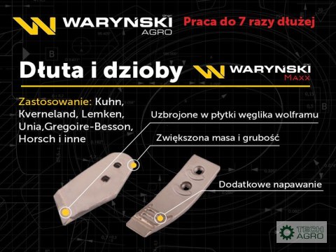Dłuto. nakładka lemiesza prawa zastosowanie Lemken Pług z węglikiem wolframu WARYŃSKI MAXX Dłuto. nakładka lemiesza prawa zastosowanie Lemken Pług z węglikiem wolframu WARYŃSKI MAXX