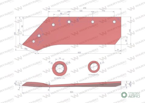 Eurolemiesz lewy 14" zastosowanie Kverneland Pług stal borowa Waryński Eurolemiesz lewy 14" zastosowanie Kverneland Pług stal borowa Waryński