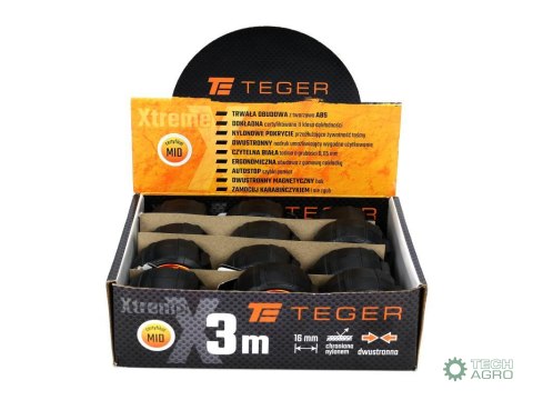 Miara stalowa dwustronna rozwijana 3m 16mm TEGER Miara stalowa dwustronna rozwijana 3m 16mm TEGER