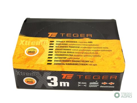 Miara stalowa dwustronna rozwijana 3m 16mm TEGER Miara stalowa dwustronna rozwijana 3m 16mm TEGER