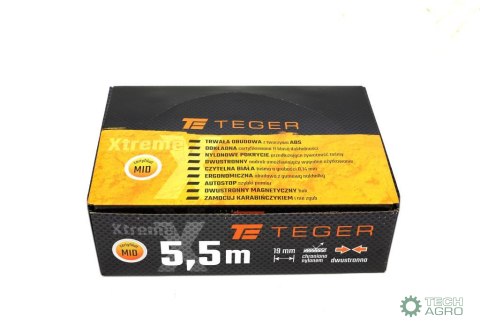 Miara stalowa dwustronna rozwijana 5.5m 19mm TEGER Miara stalowa dwustronna rozwijana 5.5m 19mm TEGER