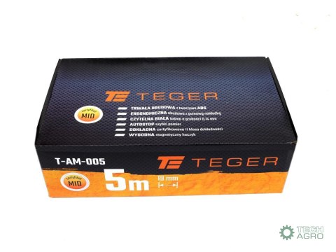 Miara stalowa rozwijana 5m 19mm TEGER Miara stalowa rozwijana 5m 19mm TEGER