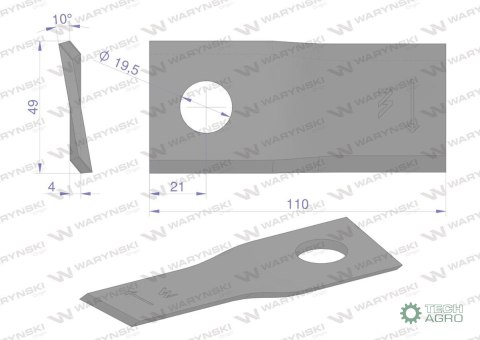 Nóż. nożyk kosiarka 110X49X4X19.5 prawy zastosowanie RS110L Sipma WARYŃSKI ( sprzedawane po 25 ) Nóż. nożyk kosiarka 110X49X4X19.5 prawy zastosowanie RS110L Sipma WARYŃSKI ( sprzedawane po 25 )