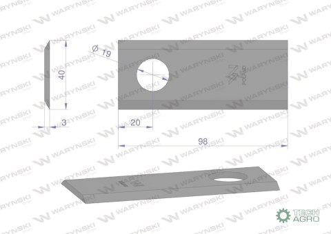 Nóż. nożyk kosiarka 98X40X3mm otwór 19 zastosowanie 58029045 BCS WARYŃSKI ( sprzedawane po 25 ) Nóż. nożyk kosiarka 98X40X3mm otwór 19 zastosowanie 58029045 BCS WARYŃSKI ( sprzedawane po 25 )