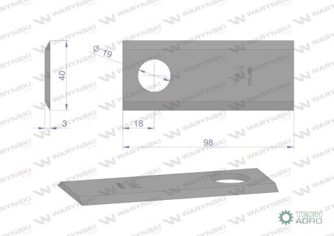 Nóż. nożyk kosiarka 98X40X3mm otwór 19 zastosowanie 98D Galfre WARYŃSKI ( sprzedawane po 25 ) Nóż. nożyk kosiarka 98X40X3mm otwór 19 zastosowanie 98D Galfre WARYŃSKI ( sprzedawane po 25 )