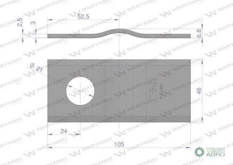 Nóż. nożyk kosiarka gięty 105x46x3mm otwór 21 zastosowanie CM120 Vicon Kverneland WARYŃSKI ( sprzedawane po 25 ) Nóż. nożyk kosiarka gięty 105x46x3mm otwór 21 zastosowanie CM120 Vicon Kverneland WARYŃSKI ( sprzedawane po 25 )