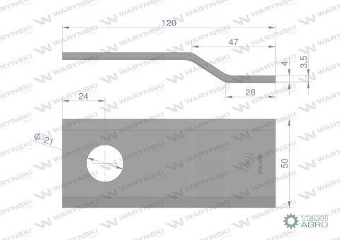 Nóż. nożyk kosiarka gięty 120x50x4mm otwór 21 zastosowanie 434122 Pottinger WARYŃSKI ( sprzedawane po 25 ) Nóż. nożyk kosiarka gięty 120x50x4mm otwór 21 zastosowanie 434122 Pottinger WARYŃSKI ( sprzedawane po 25 )