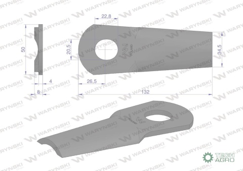 Nóż. nożyk kosiarka gięty 132X50X4mm otwór 20.5x23 zastosowanie 13800013 JF-Stoll WARYŃSKI Nóż. nożyk kosiarka gięty 132X50X4mm otwór 20.5x23 zastosowanie 13800013 JF-Stoll WARYŃSKI