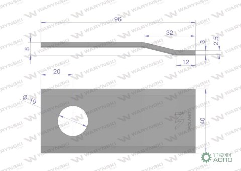 Nóż. nożyk kosiarka gięty 96X40X3mm otwór 19 zastosowanie 06561544 Deutz Fahr Kverneland WARYŃSKI ( sprzedawane po 25 ) Nóż. nożyk kosiarka gięty 96X40X3mm otwór 19 zastosowanie 06561544 Deutz Fahr Kverneland WARYŃSKI ( sprzedawane po 25 )