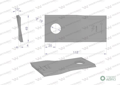 Nóż. nożyk kosiarka lewy 112x48x4mm otwór 19 zastosowanie 123706 134309 Fella WARYŃSKI ( sprzedawane po 25 ) Nóż. nożyk kosiarka lewy 112x48x4mm otwór 19 zastosowanie 123706 134309 Fella WARYŃSKI ( sprzedawane po 25 )