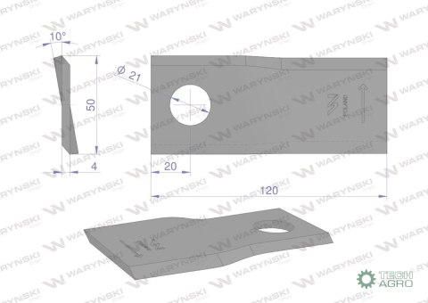 Nóż. nożyk kosiarka lewy 120X50X4mm otwór 21 zastosowanie RF 120/4 Pronar WARYŃSKI ( sprzedawane po 25 ) Nóż. nożyk kosiarka lewy 120X50X4mm otwór 21 zastosowanie RF 120/4 Pronar WARYŃSKI ( sprzedawane po 25 )