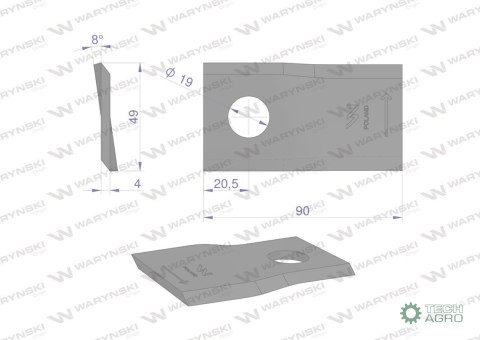 Nóż. nożyk kosiarka lewy 90x48x4mm otwór 19 zastosowanie 1448251 Krone WARYŃSKI ( sprzedawane po 25 ) Nóż. nożyk kosiarka lewy 90x48x4mm otwór 19 zastosowanie 1448251 Krone WARYŃSKI ( sprzedawane po 25 )